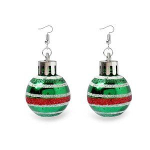Christmas Tree Ornament Ball Earrings Green